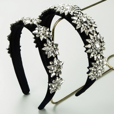 Cerchietto in Velluto Vintage Barocco con Strass e Cristalli Floreali per Donna Matrimonio Festa Lusso Accessori Capelli