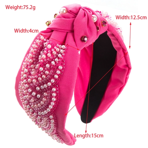 Cerchietto con Nodo in Lega Perla Artificiale e Strass per Donna Fascia Larga con Perline Floreali Cucita a Mano Accessori per Capelli Eleganti
