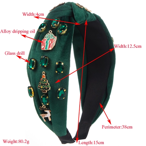 Kerst Fluweel Geknoopte Haarband Legering Emaille Rendier Boom Bedel Strass Gevoerde Haarband Feestelijke Party Haaraccessoires Voor Vrouwen