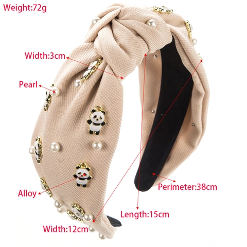 Damen Mode Breites Knoten Stirnband Mit Legierung Panda Anhängern Künstliche Perlen Strass Dekor Barock Stil Haar Accessoires
