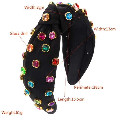 Vintage Geknoopte Stof Hoofdband Met Gekleurde Glas Strass Barok Mode Gevoerde Haarklem Voor Vrouwen Feest Accessoire