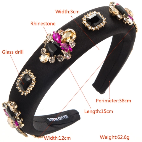 Serre-Tête Baroque Rembourré en Éponge avec Strass pour Femmes Vintage Floral Verre Cristal Bandeau Fête Mode Accessoires Cheveux