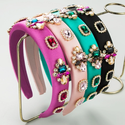 Serre-Tête Baroque Rembourré en Éponge avec Strass pour Femmes Vintage Floral Verre Cristal Bandeau Fête Mode Accessoires Cheveux