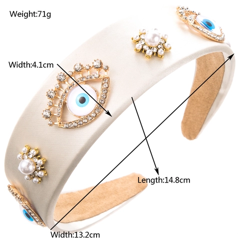 Women Baroque Padded Headband Satin Fabric Evil Eye Artificial Pearl Rhinestone Decorated Fashion Hair Accessory Vintage Hair Hoop