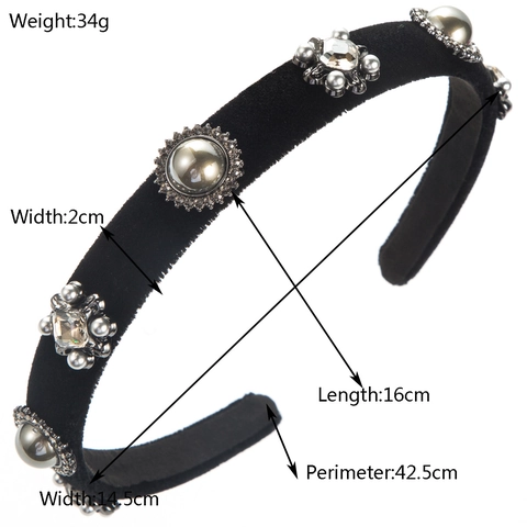 French Baroque Velvet Headband For Women Elegant Thin Side Rhinestone Imitation Artificial Pearl Floral Hair Band Vintage Hair Accessories