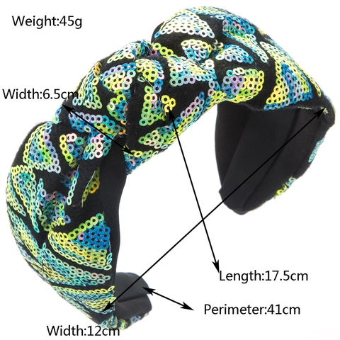 Women Knotted Sequin Wide Headband Sparkly Geometric Triangle Pattern Hair Accessory For Party Festive Glamour Headpiece