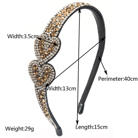 Fashion Rhinestone Heart Headband Alloy Cloth Double Heart Hair Band For Women Baroque Shiny Wedding Party Hair Accessories