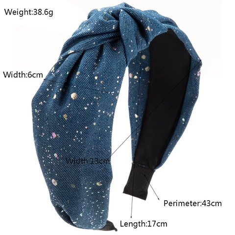 Dames Vintage Denim Geknoopte Haarband Kleurrijk Glanzend Stippen Pailletten Brede Stof Haarband Mode Elegant Dagelijks Hoofdband