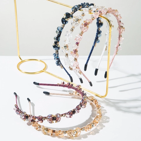 Baroque Luxurious Beaded Headband For Women Alloy Rhinestone Hair Hoop Sparkling Crystal Headpiece For Party Wedding Daily Accessory