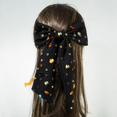 Halloween Schleife Haarclip Mit Strass Kürbis Geist Dekor Stoff Lange Schleife Haarnadel Für Party Damen Schmuck