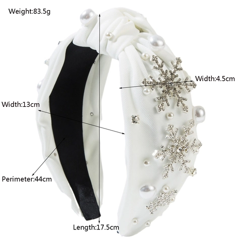 Diadema Anudada con Copo de Nieve de Navidad para Mujer Lujo Diamantes de Imitación Perla Artificial Banda para el Cabello de Tela Ancha Accesorios Fiesta