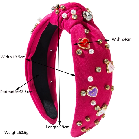 Sweet Valentine's Day Heart Charm Knotted Headband Faux Artificial Pearl Rhinestone Alloy Hair Band For Women Fashion Hair Accessories