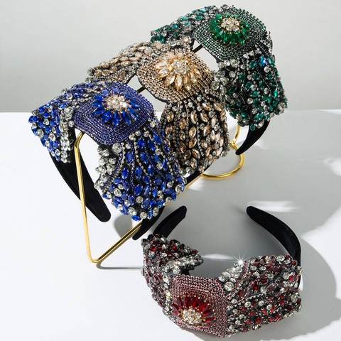 Fascia per Capelli Barocca di Lusso con Strass e Fiocco Vintage Cristallo Intarsiato Colorata Spessa Gioielli Donna