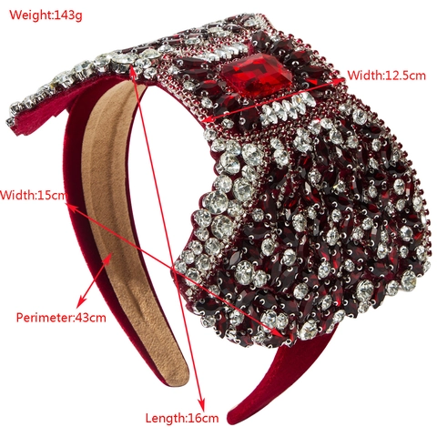 Barok Luxe Strik Haarband Voor Vrouwen Zwaar Handwerk Strass Ingelegd Fluwelen Brede Gevoerde Hoofdband Voor Bruiloft Feest