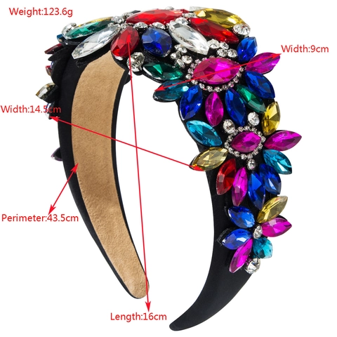 Baroque Padded Rhinestone Headband For Women Luxury Heavy Work Crystal Hair Band Vintage Wide Floral Hair Hoop Party Hair Accessories