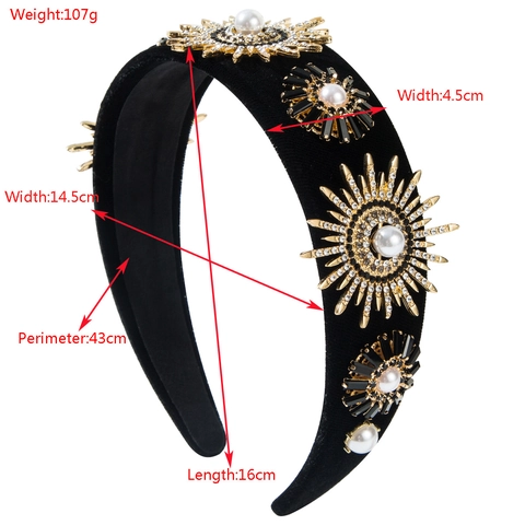 Cerchietto Largo in Velluto Barocco Con Strass Colorati Lega Girasole Perla Artificial Vintage Lussuosa Fascia per Capelli per Donna Festa
