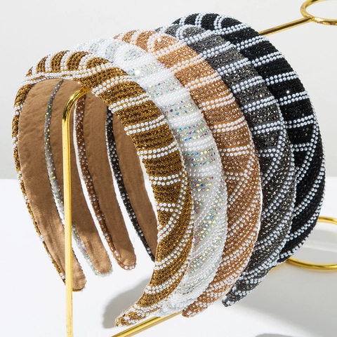 Cerchietto Spugna Imbottito Donna Con Strass Künstliche Perle Motivo a Onde Elegante Fatto a Mano Moda Urbana Accessori per Capelli