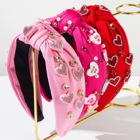Diadema de Strass Con Corazón Anudado para el Día de San Valentín para Mujer Diadema Ancha Con Perlas Artificiales Dulces Accesorios para el Cabello