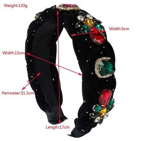 Cerchietto Barocco Imbottito in Velluto Intrecciato di Lusso Con Strass Colorati Cerchio per Capelli per Donna Festa Matrimonio