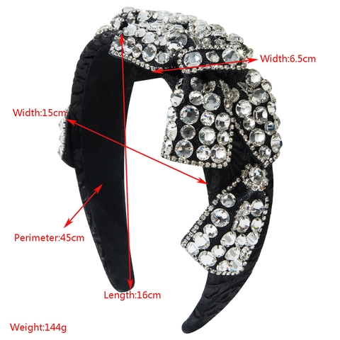 Serre-tête en Satin de Luxe Avec Nœud pour Femmes Incrustation de Strass Lourde Rembourré Large Bord Style Palais Rétro Accessoires Cheveux