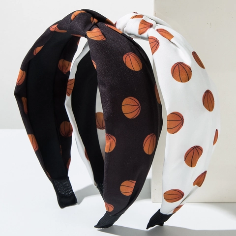 Cerchietti Annodati Sportivi da Donna Stampa Basket Fascia per Capelli Larga in Tessuto Antiscivolo Accessori per Capelli Moda Nero e Bianco