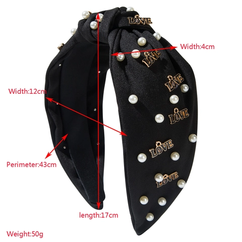 Cerchietto Annodato Imbottito Moda Occidentale Tessuto Perle Artificiali Con Pendenti in Metallo Lettera Love Donna