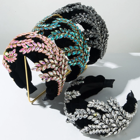 Diadema Barroca de Terciopelo con Strass Hoja de Arce Banda para el Cabello de Lujo Elegante para Banquetes Bodas Fiestas Mujer