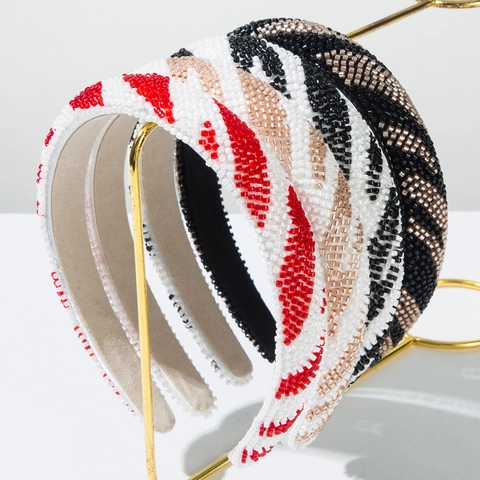 Handmade Seed Bead Padded Headband For Women Vintage Wide Side Sponge Hair Band Beaded Fashion Floral Hair Accessories