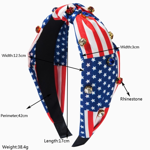 US-Flagge Unabhängigkeitstag Geknoteter Haarreif Für Damen Strass Stern Streifen Patriotische Haar-Accessoires Rot Weiß Blau