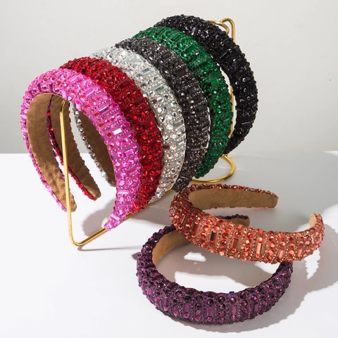 Diadema Barroca Acolchada de Strass para Mujer Lujosa Banda para el Cabello de Esponja de Cristal Brillante Accesorios de Boda