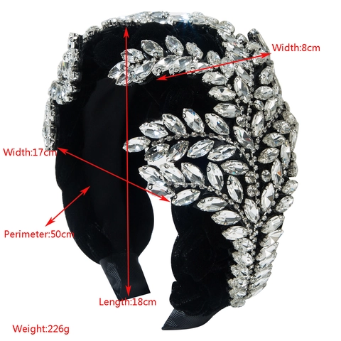 Diadema Barroca de Terciopelo con Strass Hoja de Arce Banda para el Cabello de Lujo Elegante para Banquetes Bodas Fiestas Mujer