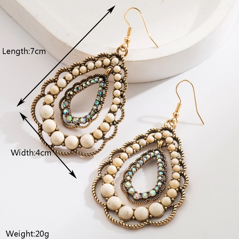 Vintage Boho Legering Kruis Hangende Oorbellen Met Imitatie Turkoois Inleg Retro Goud Etnische Geometrische Oorbellen