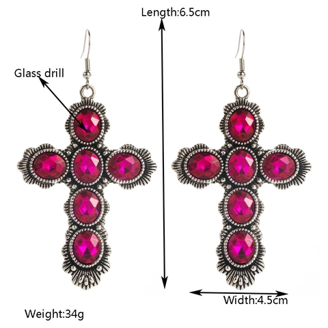 Orecchini Pendenti a Croce Gotica in Lega Vintage Con Strass di Vetro Orecchini a Gancio Bohemian Gioielli da Festa Donna