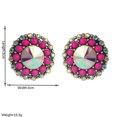 Pendientes de Botón Redondos Estilo Étnico Occidental Bohemio Aleación Cristal AB Diamantes Joyería Retro Mujer Fiesta