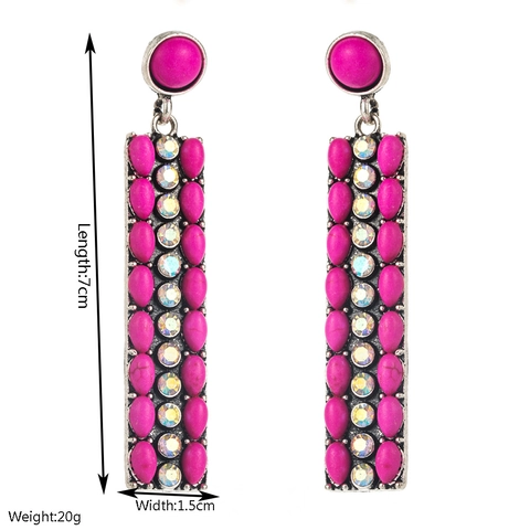 Pendientes Largos de Aleación de Turquesa Bohemios Vintage Rectangulares Con Strass Estilo Étnico Para Mujer Joyería