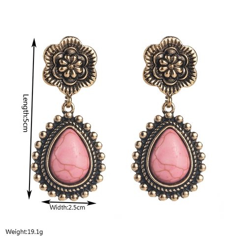 Bohemian Alloy Turquoise Drop Earrings With Stainless Steel Earring Post Vintage Western Cross Sunflower Jewelry For Women