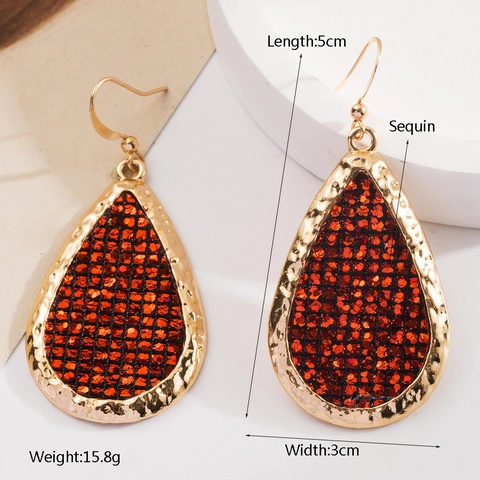 Pendientes de Gota de Aleación Martillada Con Incrustaciones de Lentejuelas Vintage Dorado Pendientes para Mujer Fiesta Joyas