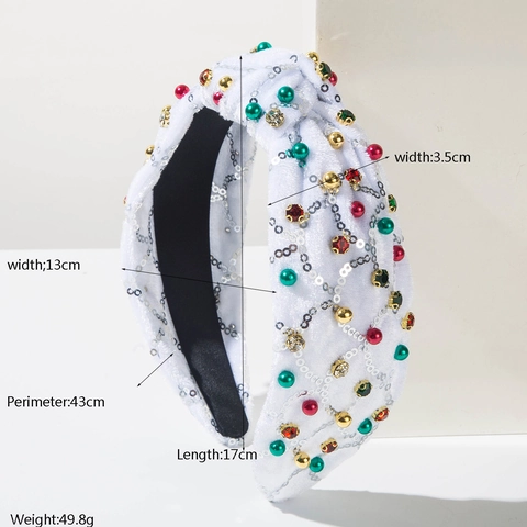 Cerchietto Natalizio in Velluto Annodato Con Strass E Perle Artificiali per Donna Festa Vacanza Accessori Capelli Larghi
