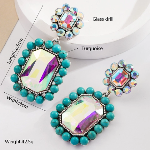 Boucles d'Oreilles Pendantes Bohème en Alliage avec Strass pour Femmes Western Vintage Turquoise Perle Artificielle Bijoux