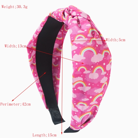 Bandeau Noué Large pour Femmes Imprimé Arc-en-Ciel Cœur Tissu Polyester Bande Cheveux à Noeud Serre-tête Large Accessoires Cheveux