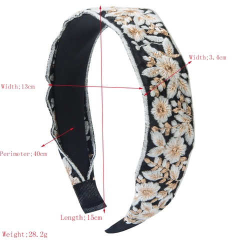 Böhmisches Ethno Blumen Bestickt Stirnband Für Damen Vintage Breite Stoff Haarreif Mode Handgefertigte Haarschmuck Kopfschmuck