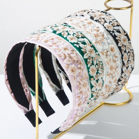 Böhmisches Ethno Blumen Bestickt Stirnband Für Damen Vintage Breite Stoff Haarreif Mode Handgefertigte Haarschmuck Kopfschmuck