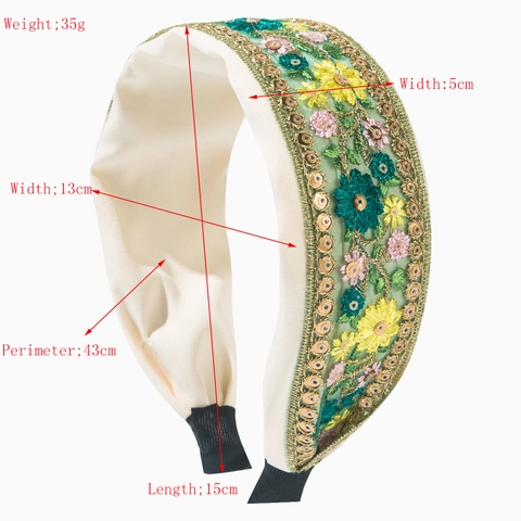 Vintage Geborduurde Bloem Brede Haarband Voor Dames Luxe Pailletten Stof Stirnband Retro Bloem Haaraccessoires Voor Dagelijks Uitje
