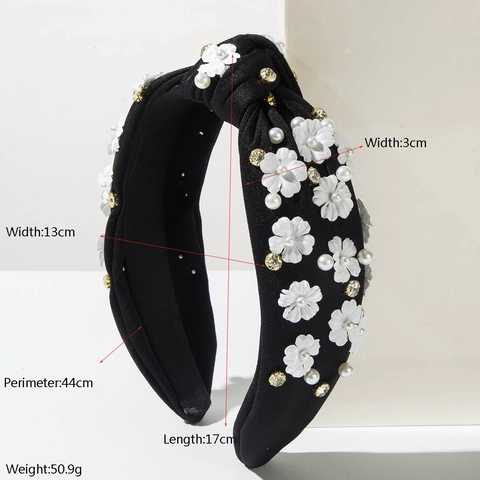 Diadema Ancha Anudada Estilo Barroco para Mujer con Flor de Tela Diamantes de Imitación Perla Artificial Accesorios para el Cabello