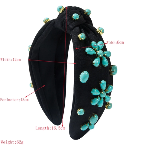 Diadema Anudada de Tela Bohemio Vintage Con Adornos Florales de Turquesa Artificial Borde Ancho Accesorio para el Cabello de Moda