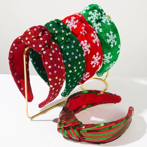 Cerchietto Annodato di Natale con Paillettes a Fiocco di Neve Fascia in Tessuto Accessori per Capelli Festivi per Feste Donna