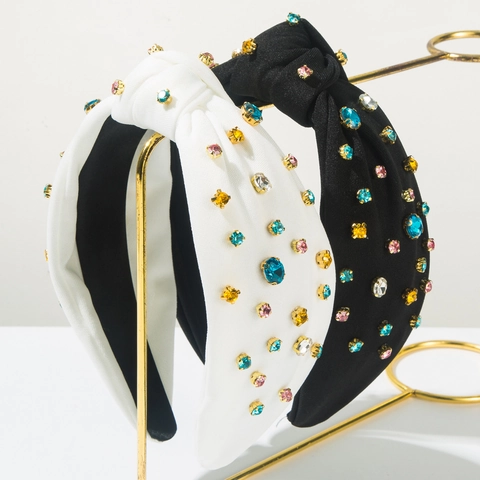 Mode Breites Geknotetes Stirnband Für Damen Bunte Strasssteine Gepolstertes Haarband High Top Stoff Retro Haarschmuck Für Den Alltag