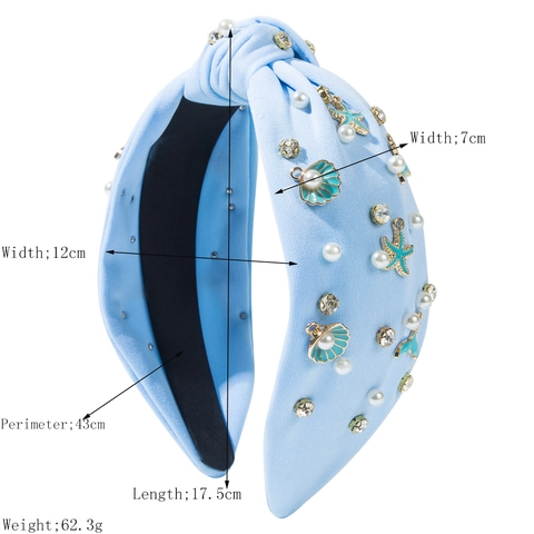 Ocean Element Mermaid Headband For Women Rhinestone Shell Starfish Artificial Pearl Wide Knotted Hairband Beach Vacation Hair Accessories