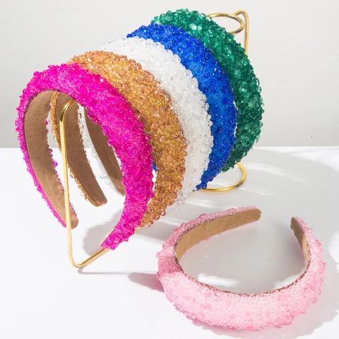 Barok Breed Gevoerd Stirnband Voor Vrouwen Handgemaakte Kristallen Kralen Mode Haarband Vintage Sprankelende Strass Haarsieraden