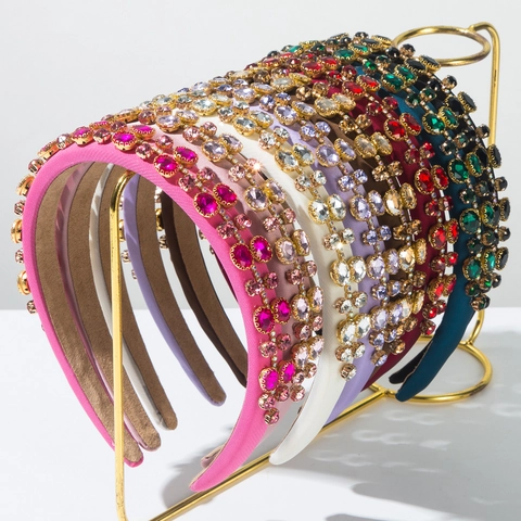 Cerchietto Imbottito di Lusso con Strass in Raso Spugna Corona Alta per Donna Gioielli per Capelli Vintage Festa Matrimonio